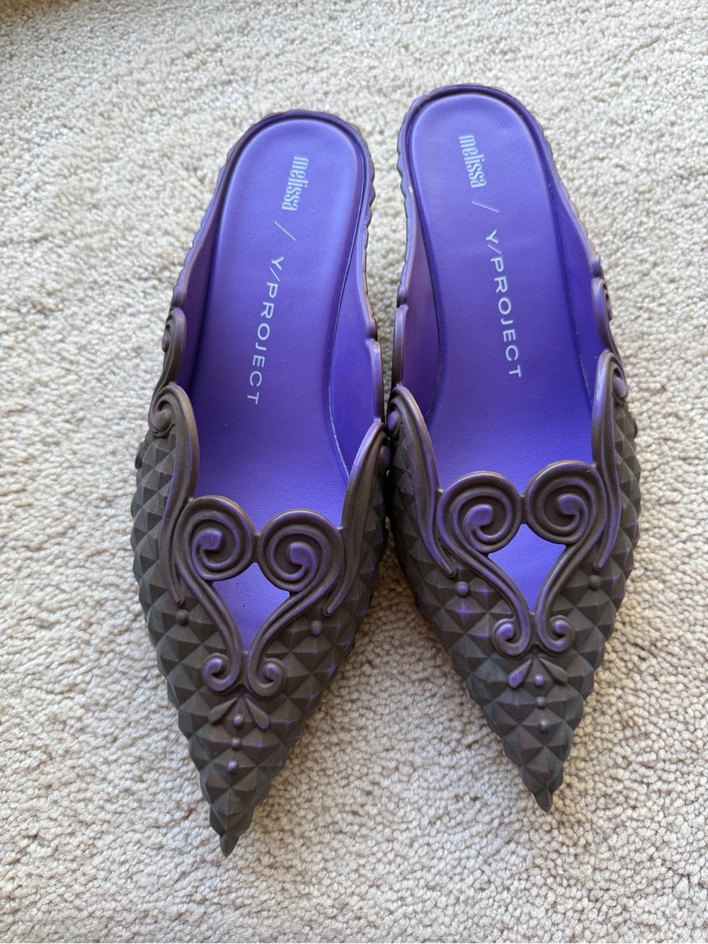 Melissa Purple and Brown Pointed Slip-On Mules